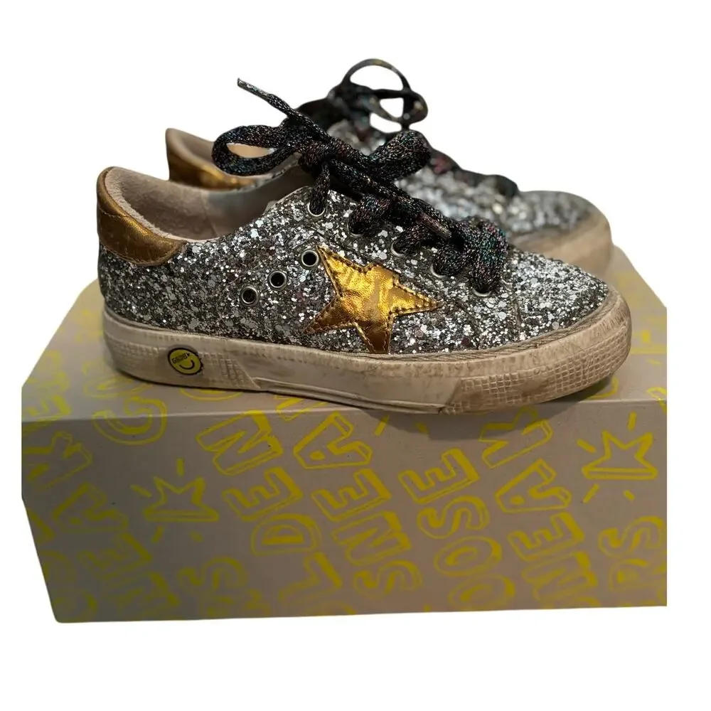 Golden Goose Kids May Kids Unisex Sneakers - Silver Gold - Size 29 US 12